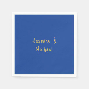 Lovely Chic Calligraphy Couple Names Blue & Gold Napkin