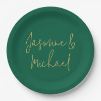 Lovely Chic Calligraphy Couple Names Green & Gold