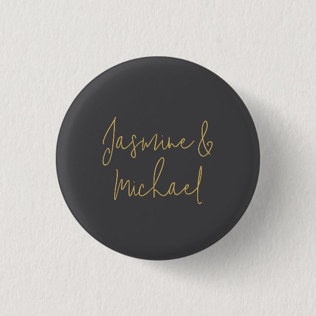 Lovely Chic Calligraphy Couple Names Grey & Gold 3 Cm Round Badge (Front)
