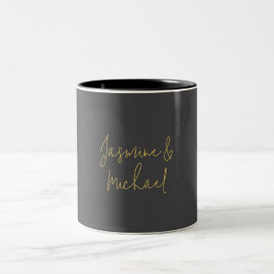 Lovely Chic Calligraphy Couple Names Grey & Gold Two-Tone Coffee Mug