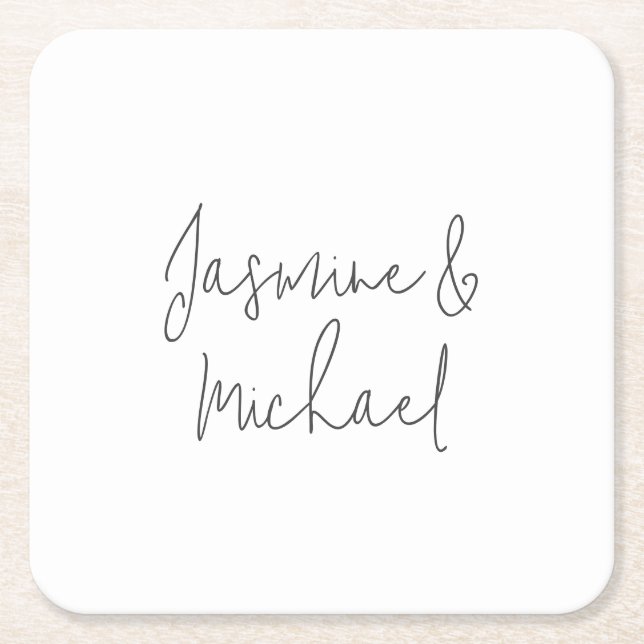 Lovely Chic Calligraphy Couple Names  Square Paper Coaster (Front)