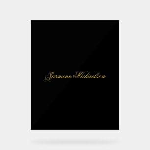 Lovely Chic Calligraphy Name Black & Gold Acrylic Sign