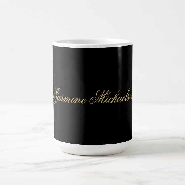 Lovely Chic Calligraphy Name Black & Gold Coffee Mug (Center)