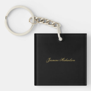 Lovely Chic Calligraphy Name Black & Gold Key Ring