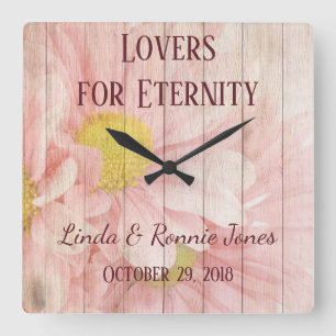 Lovely Chic Floral Wedding Square Wall Clock