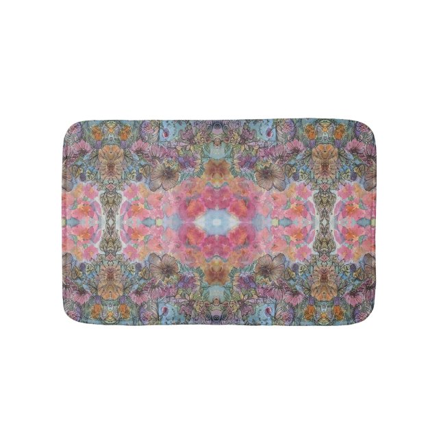 Lovely Chic Flower Garden Watercolor Painting  Bath Mat (Front)