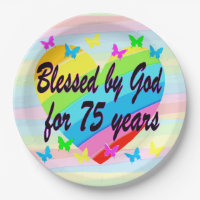 LOVELY CHRISTIAN 75TH BIRTHDAY PAPER PLATES