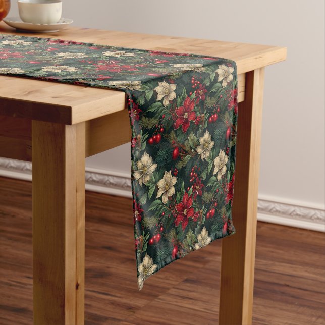 Lovely Christmas chinoiserie floral Medium Table Runner (In Situ)