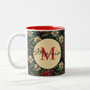 Lovely Christmas chinoiserie floral personalised Two-Tone Coffee Mug