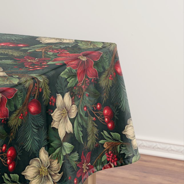 Lovely Christmas chinoiserie floral Tablecloth (In Situ)