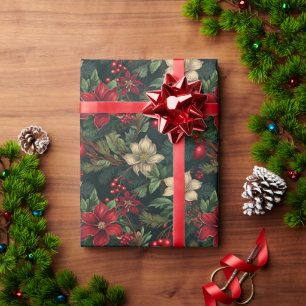 Lovely Christmas chinoiserie floral Wrapping Paper