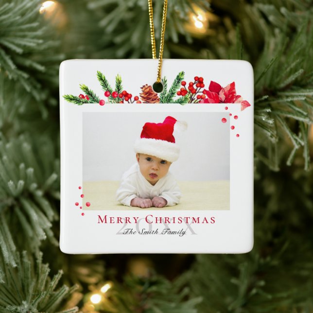 Lovely Christmas Frame Personalised Photo Ceramic Ornament (Tree)