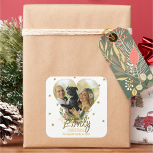 Lovely Christmas Gold Glitter Stars Heart Photo Square Sticker