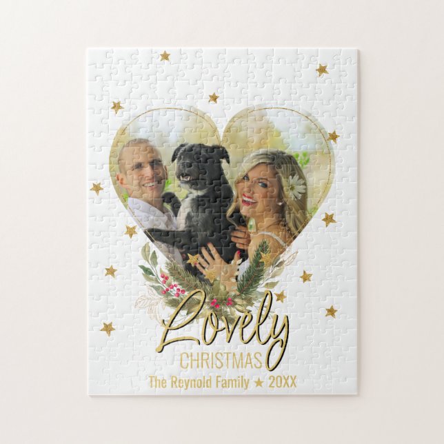 Lovely Christmas Photo Heart Gold Glitter Stars Jigsaw Puzzle (Vertical)