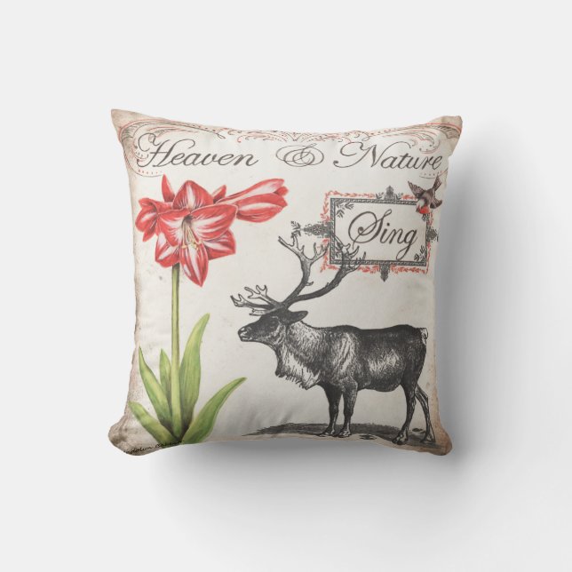 Lovely Christmas Reindeer, bird, Amaryllis pillow (Front)