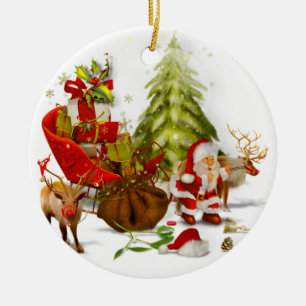 Lovely Christmas Scene Ceramic Ornament