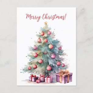 Lovely Christmas Tree Watercolor Art Graphic Postcard