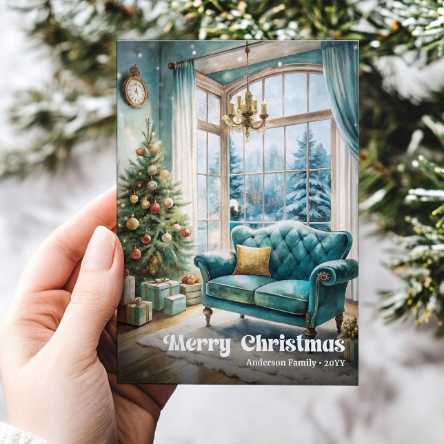 Lovely classic Christmas interior with festive  Holiday Card (Lovely classic Christmas interior with festive Holiday Card)