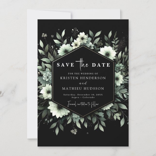 Lovely Classic Flowers Sage Green Wedding Save The Date (Front)