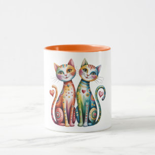 Lovely coffee mug with colourful kitty pair