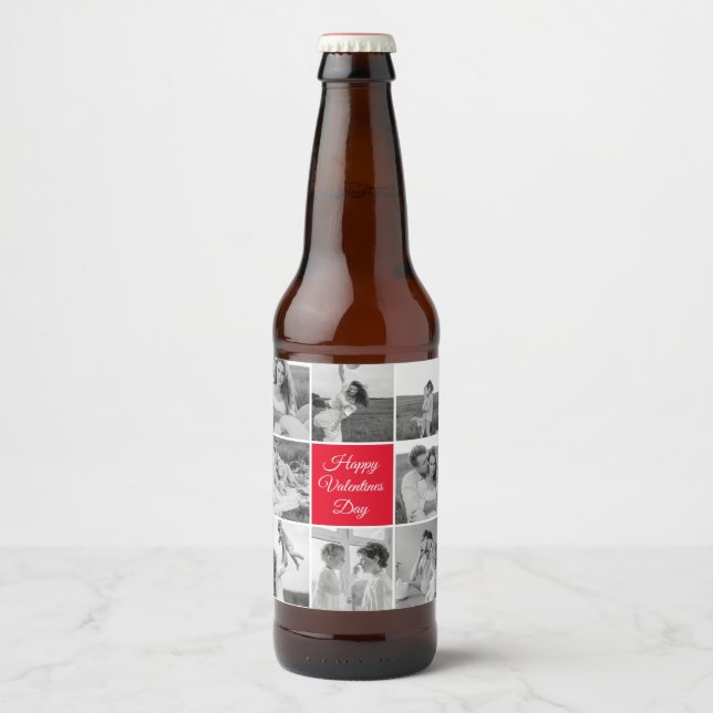Lovely Collage Couple Photo & Happy Valentines Day Beer Bottle Label (Front)