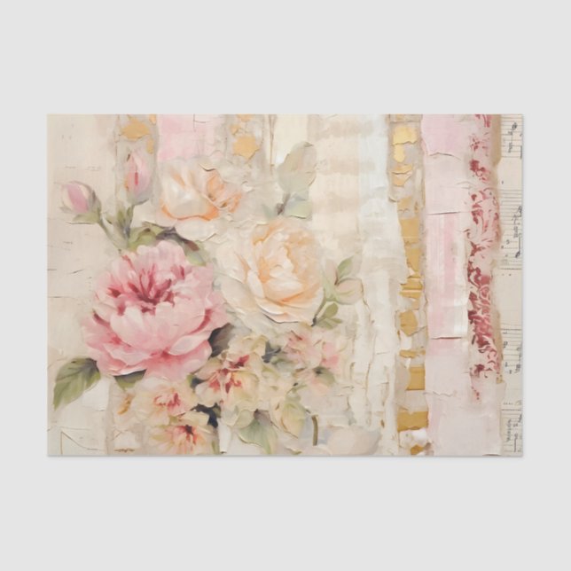 Lovely Collage of Painted Florals on Paper Layers (Front)