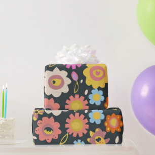 Lovely colorful flowers and birds Wrapping Paper