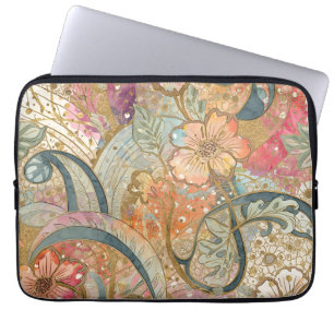 Lovely Colorful Flowers and Pattern, Rainbow Laptop Sleeve