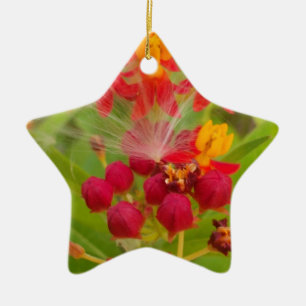 Lovely Colourful Floral with Milkweed Art Print Ceramic Ornament
