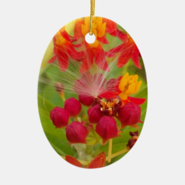 Lovely Colourful Floral with Milkweed Art Print Ceramic Tree Decoration (Front)