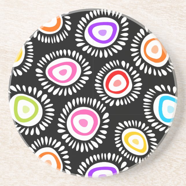 Lovely colourful funky flowers coaster (Front)