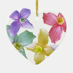Lovely colourful pink, blue, purple, yellow flower ceramic ornament