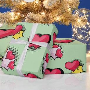 Lovely comic book style red and black heart gifts wrapping paper