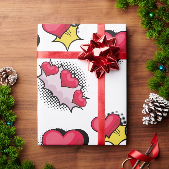 Lovely comic book style red and black heart gifts  wrapping paper (Creator Uploaded)
