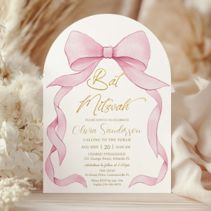 Lovely Coquette Pink Ribbon Bows Bat Mitzvah Arch Invitation