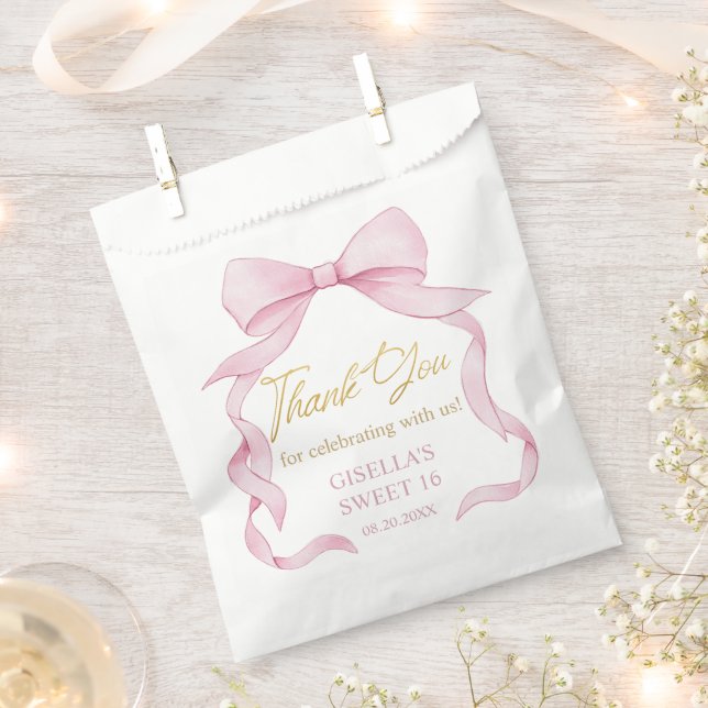 Lovely Coquette Pink Ribbon Bows Sweet Sixteen 16 Favour Bag (Clipped)