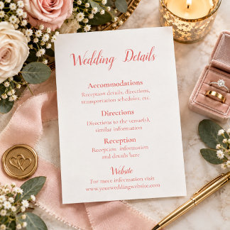 Lovely Coral and White Wedding details Enclosure Card