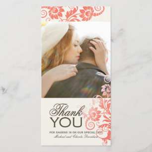 Lovely Coral Thank You Photo Card (4x8)