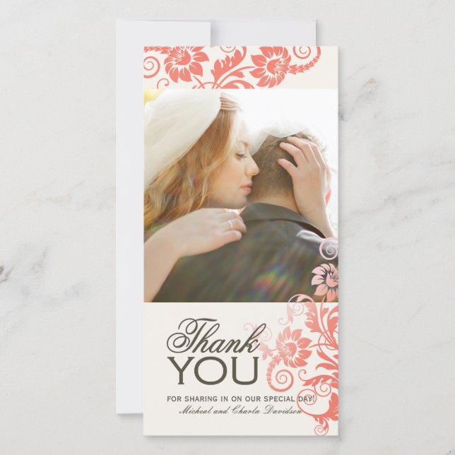 Lovely Coral Thank You Photo Card (4x8) (Front)