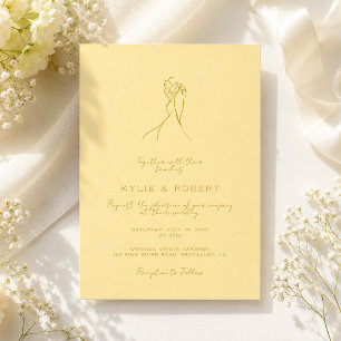 Lovely Couple Drawn Script Butter Yellow Wedding Invitation