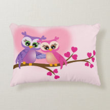 Lovely Couple Owls on a Branch Accent Pillow