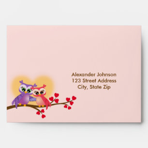Lovely Couple Owls on a Branch Valentines Day Envelope