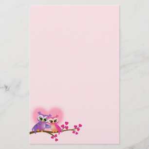 Lovely Couple Owls on a Branch Valentines Day Stationery