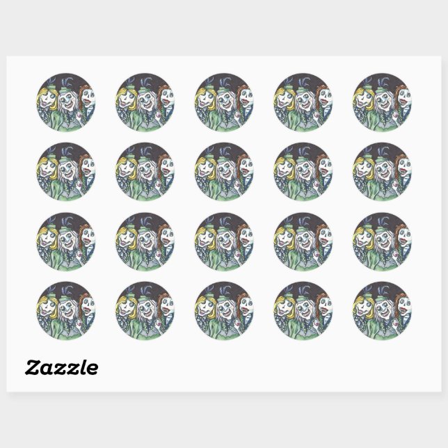 LOVELY CREEPY ZOMBIE BRIDESMAIDS TAKING A SELFIE CLASSIC ROUND STICKER (Sheet)