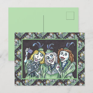 LOVELY CREEPY ZOMBIE BRIDESMAIDS TAKING A SELFIE HOLIDAY POSTCARD