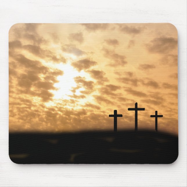 Lovely Crosses and Sunset "He is Risen" Mousepad (Front)