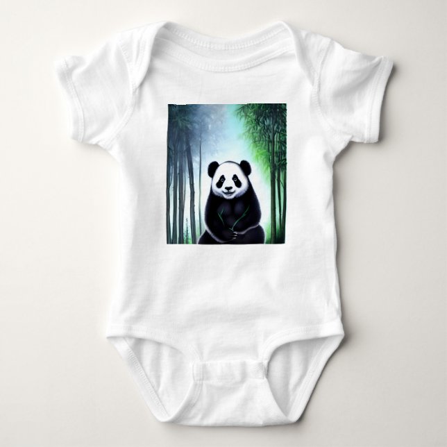 Lovely, Cuddly Little Panda Bear Cub Baby Bodysuit (Front)