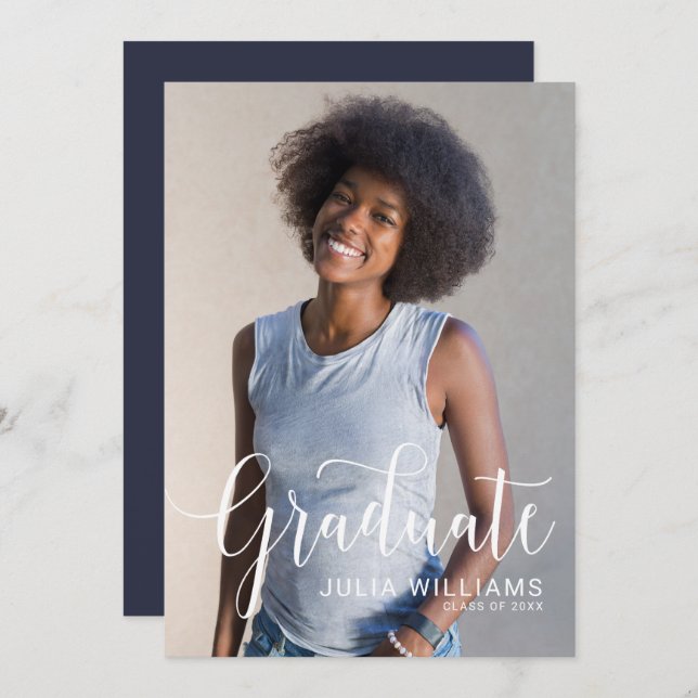 Lovely Cursive Photo Graduation Party Announcement (Front/Back)