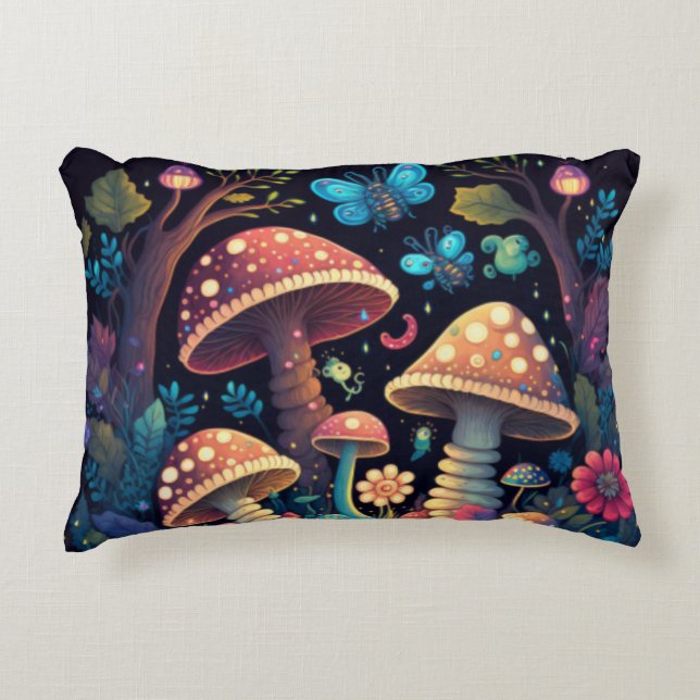Lovely cute elves play under mushrooms      decorative cushion (Front)