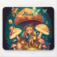 Lovely cute elves play under mushrooms